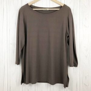 SIMPLI Brown 3/4 Sleeve Stretchy Tunic Top 